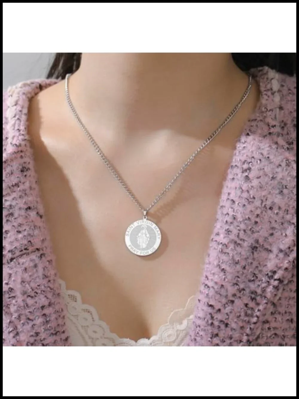 Virgin Mary Medal Necklace Stainless Steel Religious Pendant Catholic Jewelry